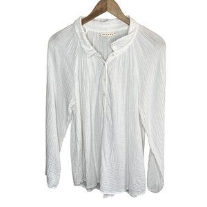 Xirena White Long Sleeve Gauze Cotton Button front Blouse Size Large